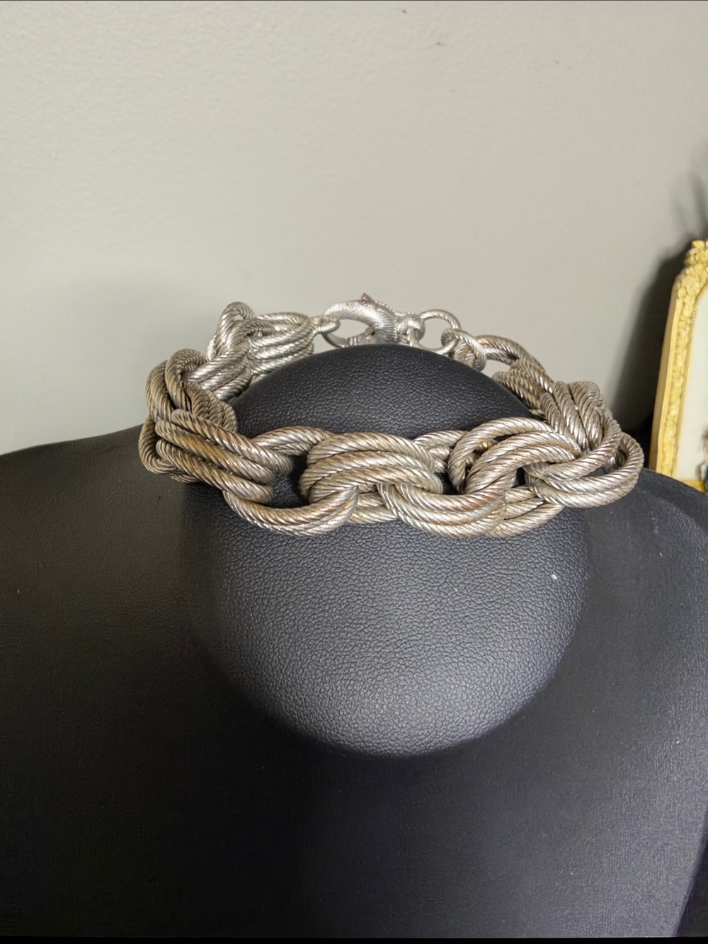 Silver-Tone Braided Rope Chain Chunky Link Bracelet Statement